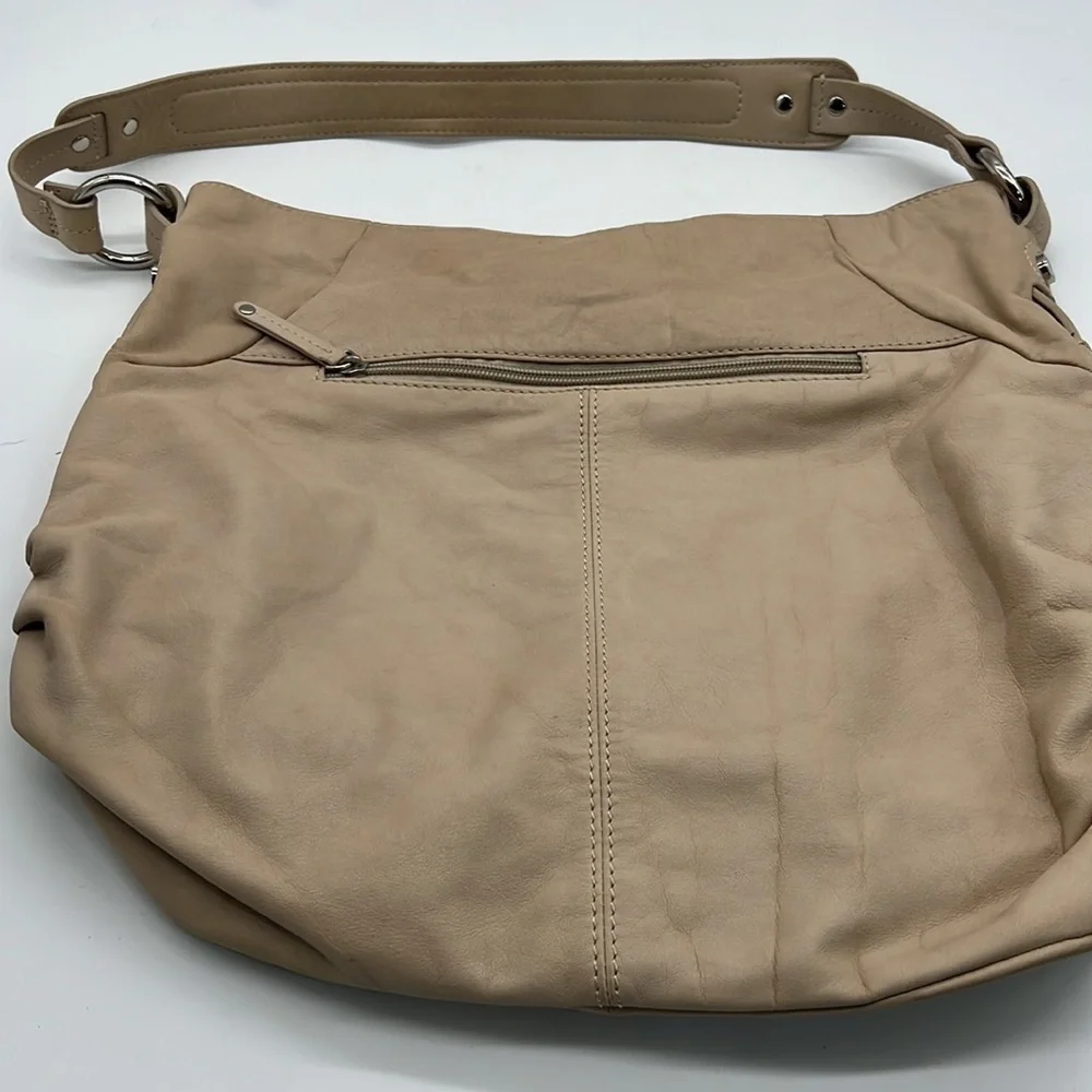 Tignanello Large Beige Leather Hobo Shoulder Bag